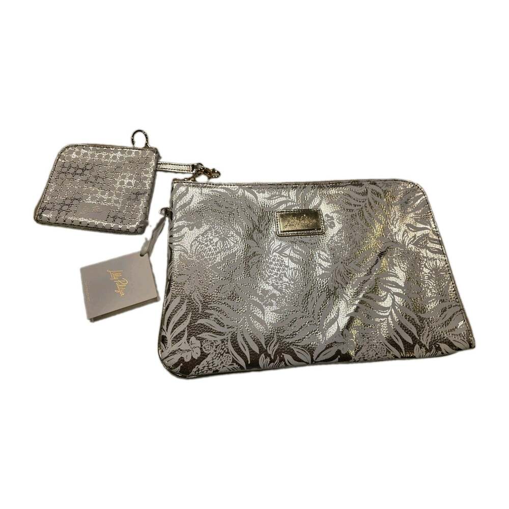 Lilly Pulitzer Padded Tech Sleeve w/ Small Charging Cord Zip Pouch Gold NWT